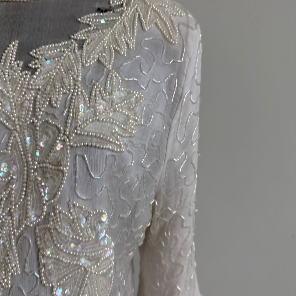 Vintage Silk Beaded Ivory Top - Picture 6 of 13